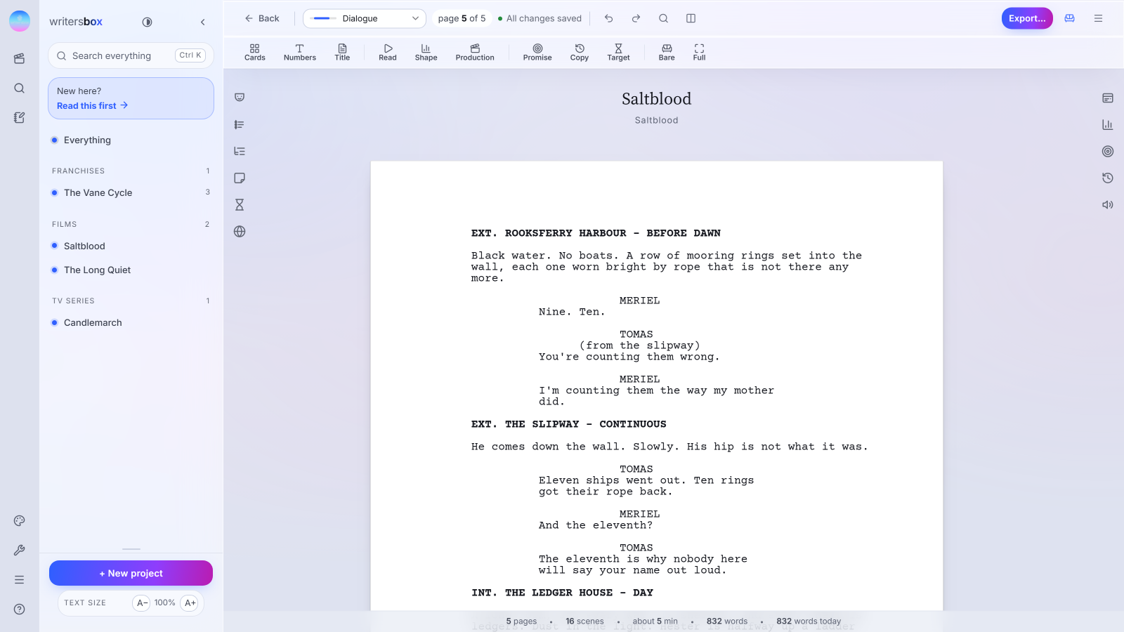 WritersBox in the glass theme.